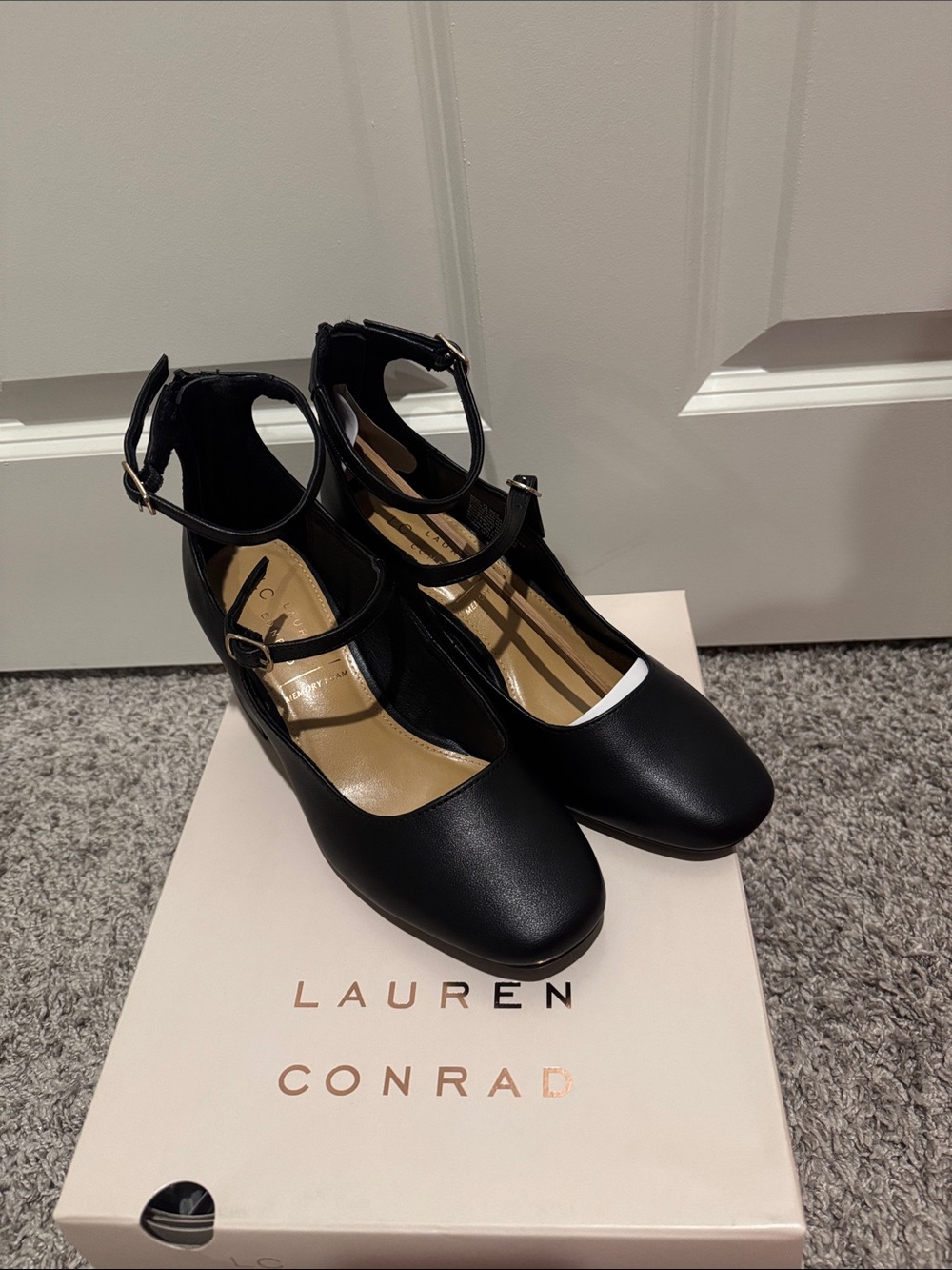 LC Lauren Conrad Black Double-Ankle Strap Heels